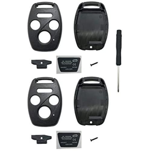 Cutting Not Required - Replacement Key Fob Shell Case Fit for Honda Accord Civic Ex Pilot CR-V 4 Buttons Keyless Entry Remote Car Key Housing with Screwdriver (Black 2Pack)