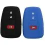 Lcyam Black Blue Soft Material Silicone Key Fob Cover Case 3 Button Fits for Toyota Prius Avalon Corolla Camry RAV4 Smart Keyless Remote