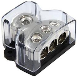 RKURCK 3 Way Power Distribution Block, 0/2/4 AWG Gauge in, 4/8/10 Gauge Out, Car Audio Stereo Amp Distribution Connecting Block for Audio Splitter (1x0GA+3x4GA)