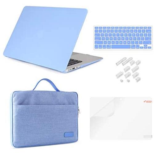 MacBook Air 11 Inch Case Bundle 5 in 1,iCasso Ultra Slim Plastic Hard Cover with Canvas Sleeve,Screen Protector,Keyboard Cover & Dust Plug for MacBook Air 11 Inch Model A1370/A1465 - Serenity Blue