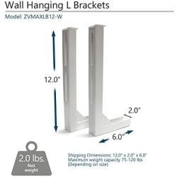 Elite Screens 12'' White Universal Projector Screen L-Brackets, Reinforced Single Metal Welded Construction, Wall or Ceiling Mount - Includes Hooks and Hardware, Model: ZVMAXLB12-W