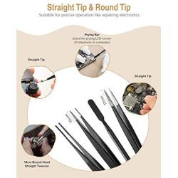 Precision Tweezers Set, ATMOKO 12 PCS ESD Tweezer Set, Anti-Static Stainless Steel Tweezers Kit Curved Tweezers for Craft, Jewelry, Electronics