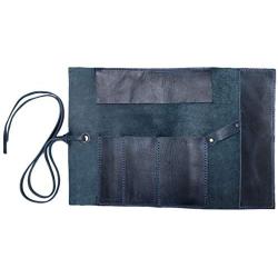 Hide & Drink, Rustic Leather Pencil Roll Pouch, Multi Purpose Organizer Wrap for Craft, Work, Study, Handmade Includes 101 Year Warranty - Slate Blue