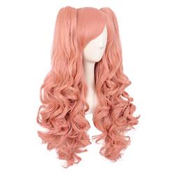 MapofBeauty 28 Inch/70cm Lolita Long Curly 2 Ponytails Clip on Cosplay Wig (Orange Pink)