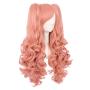MapofBeauty 28 Inch/70cm Lolita Long Curly 2 Ponytails Clip on Cosplay Wig (Orange Pink)