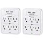 Multi Plug Outlet, Surge Protector, POWSAV USB Wall Charger with 2 USB Ports, 6-Outlet Extender and Top Phone Holder for Your Cell Phone, White, ETL Listed，2 Pack