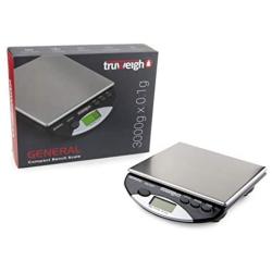Truweigh General Compact Bench Scale - (3000g X 0.1g - Black) - Digital Kitchen Scale - Shipping Scale - Large Kitchen Scale - Digital Postal Scale - Large Food Scale - Professional Digital Scale