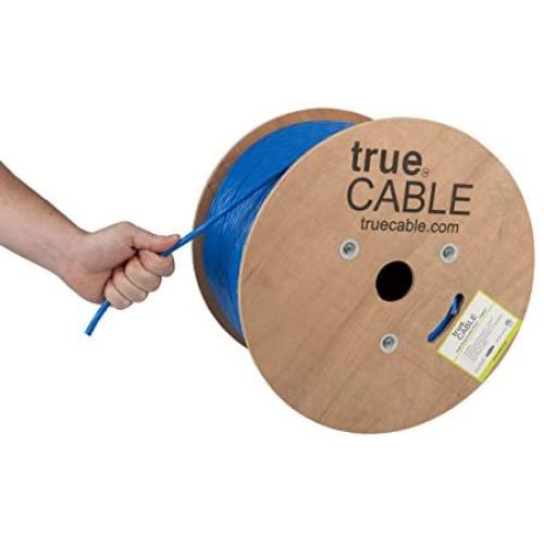 trueCABLE Cat6A Riser (CMR), 1000ft, Blue, 23AWG 4 Pair Solid Bare Copper, 750MHz, ETL Listed, Unshielded Twisted Pair (UTP), Bulk Ethernet Cable