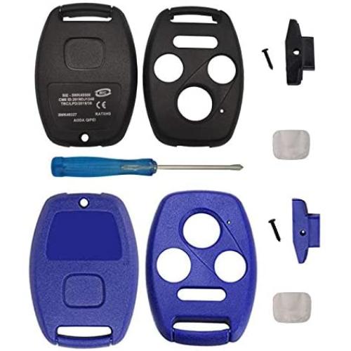 BINOWEN 3+1 Buttons Replacement For Key Fob Shell Keyless Entry Remote Honda Key Fob Case With Screwdriver Fit For Honda 2008-2012 Accord 2006-2013 Civic EX 2009-2015 Pilot (1 Blue+1 Black)