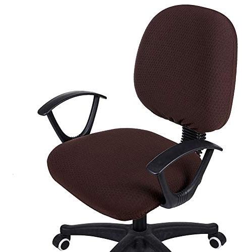 smiry Office Computer Chair Covers, Stretch Jacquard Universal Desk Rotating Chair Slipcovers Protector, Seat Cover + Backrest Cover, Chocolate