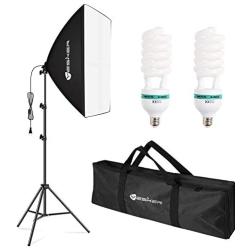 Yesker Softbox Photography Lighting Kit Continuous Photo Studio Equipment with 20x28 inch Reflector and 2 x E27 Socket 5500K Bulbs for Portraits Fashion Filming and Product Shooting