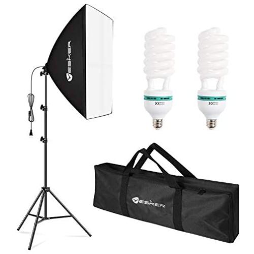 Yesker Softbox Photography Lighting Kit Continuous Photo Studio Equipment with 20x28 inch Reflector and 2 x E27 Socket 5500K Bulbs for Portraits Fashion Filming and Product Shooting