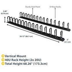 StarTech.com Vertical 0U Server Rack Cable Management w/D-Ring Hooks - 40U Network Rack Cord Manager Panels - 2X 3ft Wire Organizers (CMVER40UD)
