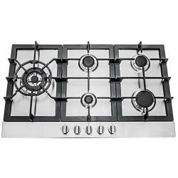Cosmo 850SLTX-E Gas Cooktop with 5 Burners, Counter Cooker with Cast Iron Grate Stove-Top, Melt-Proof Metal Knobs, 30 inches, Stainless Steel