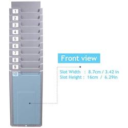 NADAMOO Time Cards Rack Retractable Time Card Holder with 10-Pocket,Plastic Wall Mounted Cards Holder Compatible with Time Card Machine Attendance Recorder Punch Clock for Office, Gray