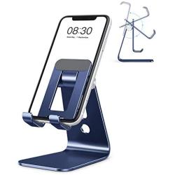 OMOTON C3 Cell Phone Stand for Desk, Larger and Exceptionally Stable, Adjustable Phone Cradle Holder with Bigger Body & Longer Arm, Compatible with iPhone, Tablets (7-10'') and More, Navy Blue