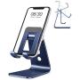 OMOTON C3 Cell Phone Stand for Desk, Larger and Exceptionally Stable, Adjustable Phone Cradle Holder with Bigger Body & Longer Arm, Compatible with iPhone, Tablets (7-10'') and More, Navy Blue