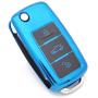 ROYALFOX(TM Luxury 3 Buttons TPU flip Remote Key Fob case Cover for VW Volkswagen Jetta GTI Passat Golf Bora Polo Tiguan Touareg Beetle Multivan Sagitar Passat,Skoda(Blue with Black)