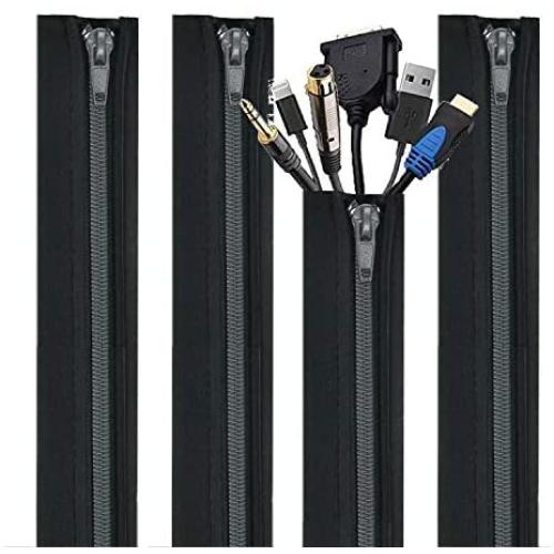 Cable Management Sleeve, 19.5 inch Cord Organizer Cable Wrap Wires Cover Sleeves Wraps Wire Hider System with Zipper for TV Computer PC Desk Home 4 Pack
