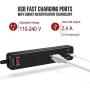 SUPERDANNY USB Surge Protector Power Strip Mountable Extension Cord Multiple Protection 5 Outlet 3 USB Port with Hook & Loop Fastener for iPhone iPad PC Home Office Travel Black