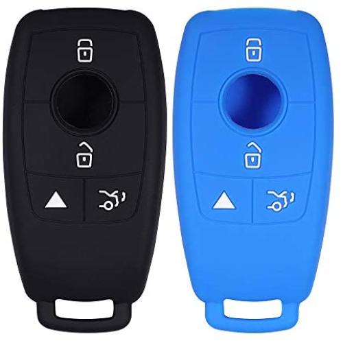 Lcyam Silicone Remote Key Fob Covers Smooth Soft Rubber Case Fits for Mercedes-Benz A220 E63S AMG E-Class GLE 350 4MATIC 2019 2020 2021 (Black Blue)