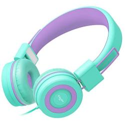 Elecder i37 Kids Headphones Children Girls Boys Teens Foldable Adjustable On Ear Headphones 3.5mm Jack Compatible Cellphones Computer MP3/4 Kindle School Tablet Green/Purple