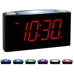 Rocam Home LED Digital Alarm Clock - 6.5'' Large Red Display, Loud Alarm, 7 Colored Night Light, Snooze, Dimmer, Dual USB Charger Ports, Battery Backup, 12/24 Hours for Bedrooms, Kids, Heavy Sleepers