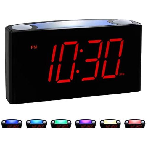 Rocam Home LED Digital Alarm Clock - 6.5'' Large Red Display, Loud Alarm, 7 Colored Night Light, Snooze, Dimmer, Dual USB Charger Ports, Battery Backup, 12/24 Hours for Bedrooms, Kids, Heavy Sleepers
