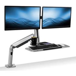 Mount-It! Stand Up Workstation with Dual Monitor Mount - Standing Desk Converter with Height Adjustable Keyboard & Counterbalance Monitor Arm