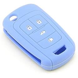 iSaddle Silicone Protecting Vehicle Remote Start Key Case Cover Fob Holder for Chevrolet Camaro Cruze Equinox Malibu Orlando Sonic (Light Blue Color)