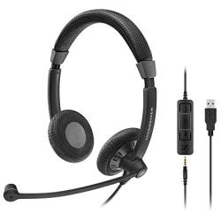 Sennheiser SC 75 USB MS (507086) - Double-Sided Business Headset | For Skype for Business, with Mobile Phone, Tablet, Softphone, and PC | HD Sound & Noise-Cancelling Microphone (Black)
