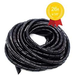 1 PCS 3/8'' Cable Spiral Wire Wrap(Wrapping Range:0.35''-2.8''，Length 26 ft) Wire Cable Management,Spiral Wire Wrap Cord for Computer and TV，Protect Pets from Chewing，Black-Spiral Cable Wrap
