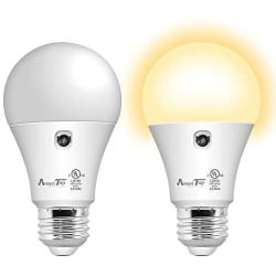 Dusk to Dawn Light Bulb- 2 Pack, AmeriTop A19 LED Sensor Light Bulbs; UL Listed, Automatic On/Off, 800 Lumen, 10W(60 Watt Equivalent), E26 Base, Indoor/Outdoor Lighting Bulb (3000K Warm White)