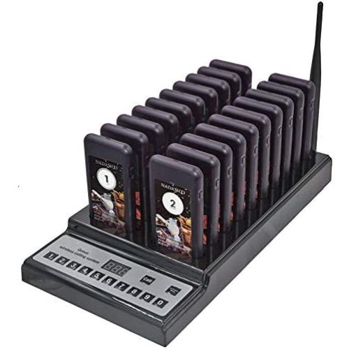 NADAMOO Restaurant Pager System with 20 pcs Coaster Pagers and 1 pc 999-Channel Keypad Call Button Extensible Wireless Calling System for Food Truck Clinic Church Cafe Shop