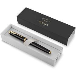 PARKER IM Rollerball Pen, Black Lacquer Gold Trim with Fine Point Black Ink Refill, Gift Box (1931659), Black and Gold