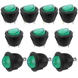 Taiss / 10Pcs AC 250V/6A, 125V/10A Green Light Illuminated ON/Off SPST 3 Pin 2 Position Mini Boat Rocker Switches Car Auto Boat Rocker Toggle Switch Snap KCD1-5-101N-G