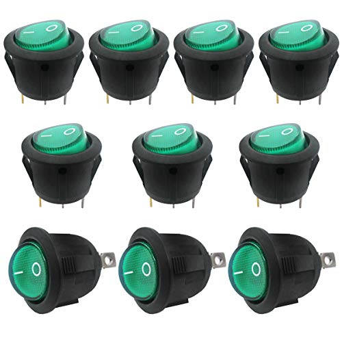 Taiss / 10Pcs AC 250V/6A, 125V/10A Green Light Illuminated ON/Off SPST 3 Pin 2 Position Mini Boat Rocker Switches Car Auto Boat Rocker Toggle Switch Snap KCD1-5-101N-G