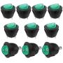 Taiss / 10Pcs AC 250V/6A, 125V/10A Green Light Illuminated ON/Off SPST 3 Pin 2 Position Mini Boat Rocker Switches Car Auto Boat Rocker Toggle Switch Snap KCD1-5-101N-G