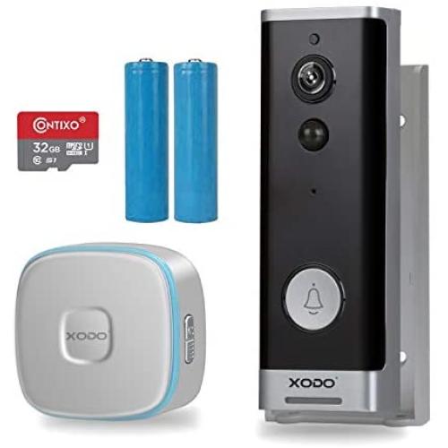 XODO VD1 Smart Home Wireless Security Camera with Night Vision - Waterproof Video Doorbell/WiFi 1080P HD 166°Wide Angel/2-Way Audio/No Monthly Fee/Real-Time Alerts/Rechargeable Batteries/32GB SD Card