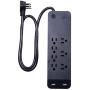 GE, Black, Strip Surge Protector Charger, 7 Outlets, 2 USB Ports, Fast Charge, Flat Plug, Long Power Cord, 3 Feet, Wall Mount, Warranty, 37054, 3 Ft