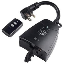 HBN Outdoor Indoor Wireless Remote Control Dual 3-Prong Outlet Weatherproof Heavy Duty 15 A Compact 2 Grounded Outlets with Remote 6-inch Cord 100ft Range ETL Listed (Battery Included)