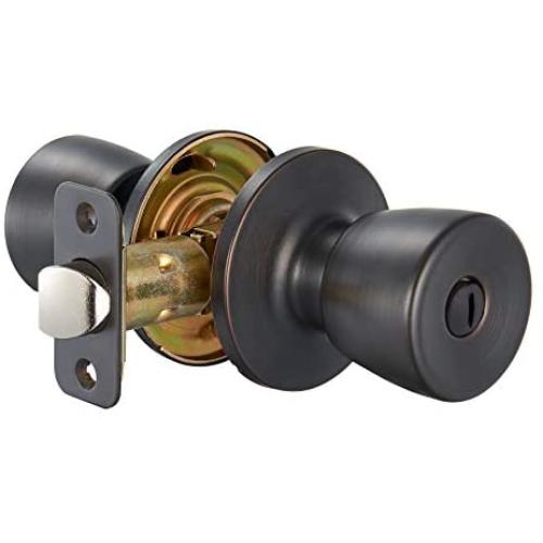 Amazon Basics Tulip Door Knob With Lock, Privacy, Oil Rubbed Bronze