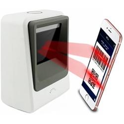 Handsfree 2D 1D Barcode Scanner,Alacrity QR Omnidirectional Desktop Bar Code Reader Scanner, Capture Barcodes from Mobile Phone Screen, White