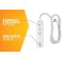 Woods 41026, 250 Joules Protection 3-Outlet 250J Surge Protector with 4 Braided Fabric Cord, 3.9A USB-A & USB-C Charger, White, (1) USB-A & (1) USB-C