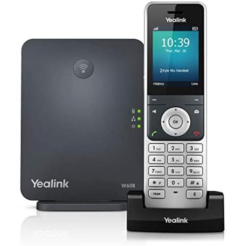 Yealink W60P Cordless DECT IP Phone and Base Station, 2.4-Inch Color Display. 10/100 Ethernet, 802.3af PoE, Power Adapter Included