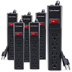CyberPower CSB404MP6 Essential Surge Protector, 450J/125V, 4 Outlets, 4ft Power Cord, Black, 6 Pack