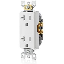 Leviton T5825-W 20 Amp, Tamper-Resistant, Decora Duplex Receptacle, Residential Grade, White
