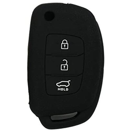 SEGADEN Granular Pattern Silicone Cover Protector Case Holder Skin Jacket Compatible with HYUNDAI ix45 Santa Fe Accent 3 Button Flip Remote Key Fob CV4111 Black