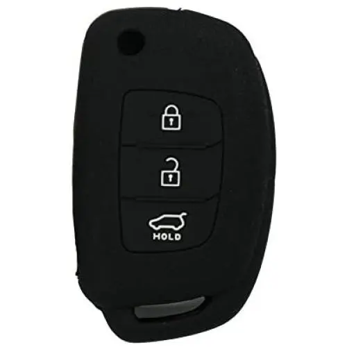SEGADEN Granular Pattern Silicone Cover Protector Case Holder Skin Jacket Compatible with HYUNDAI ix45 Santa Fe Accent 3 Button Flip Remote Key Fob CV4111 Black