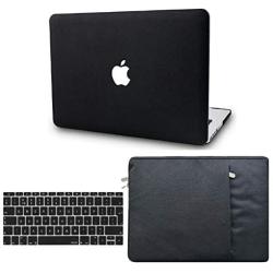 KECC Leather Case Compatible with Old MacBook Pro 15” Retina (-2015) w/Keyboard Cover + Sleeve Italian Leather Case A1398 3 in 1 Bundle (Black Leather)